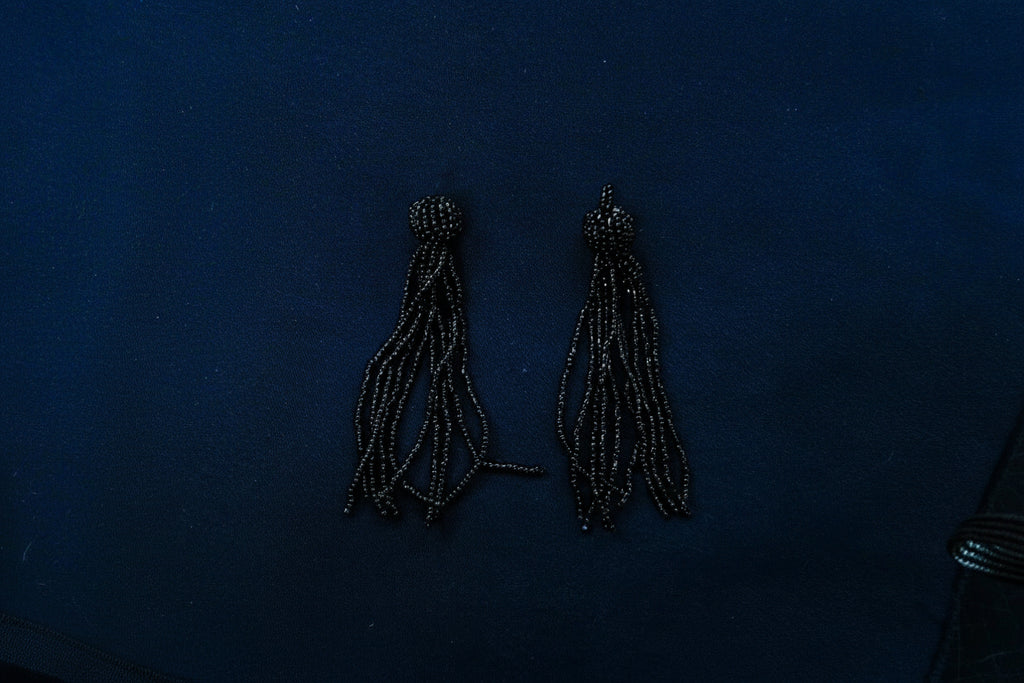 Beaded Tassels, Blue/Black, Bag of 2