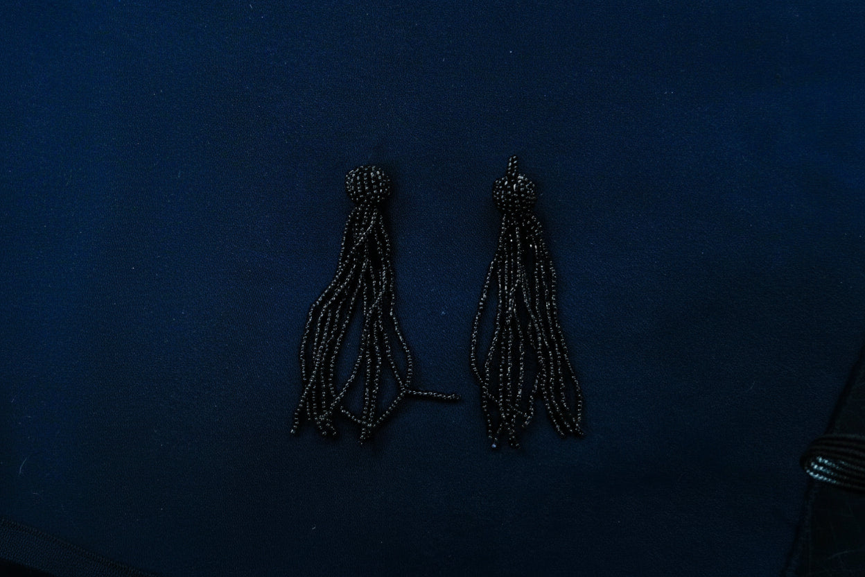 Beaded Tassels, Blue/Black, Bag of 2