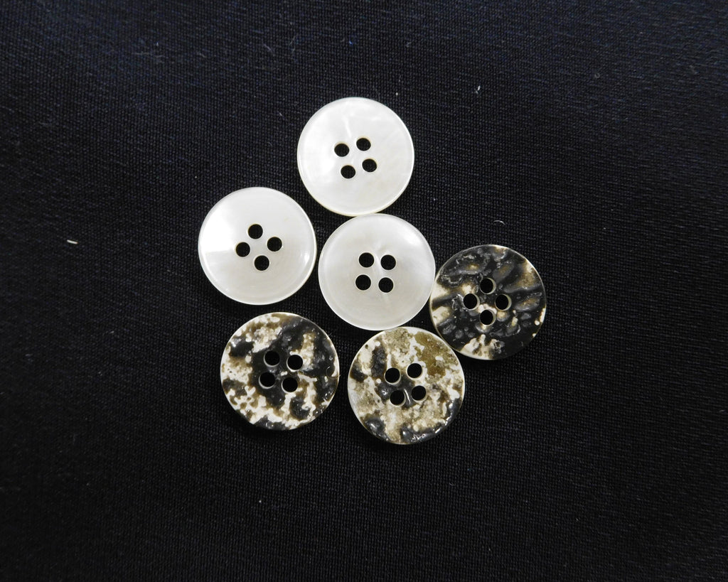 Circular Buttons, White/Brown, Bag of 6