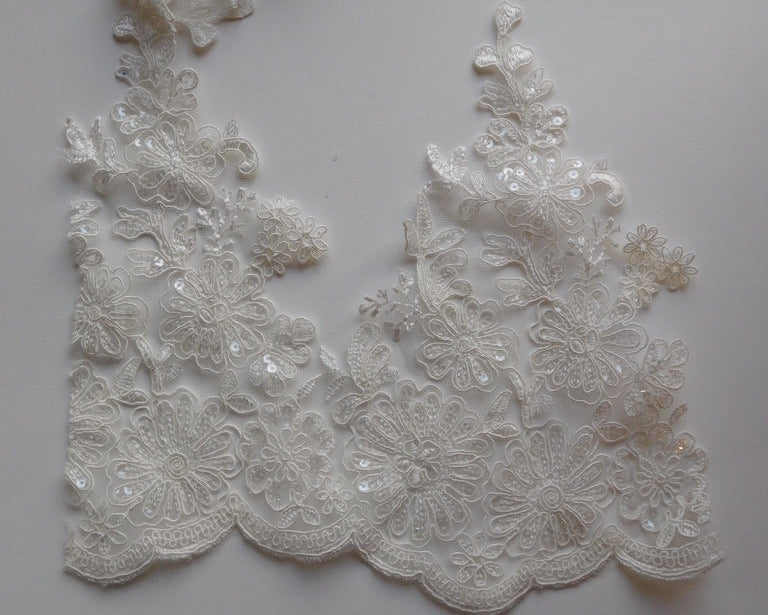 Beaded and Sequined White Appliqué Trim, (+1 Metre trim pieces) Designer Offcuts