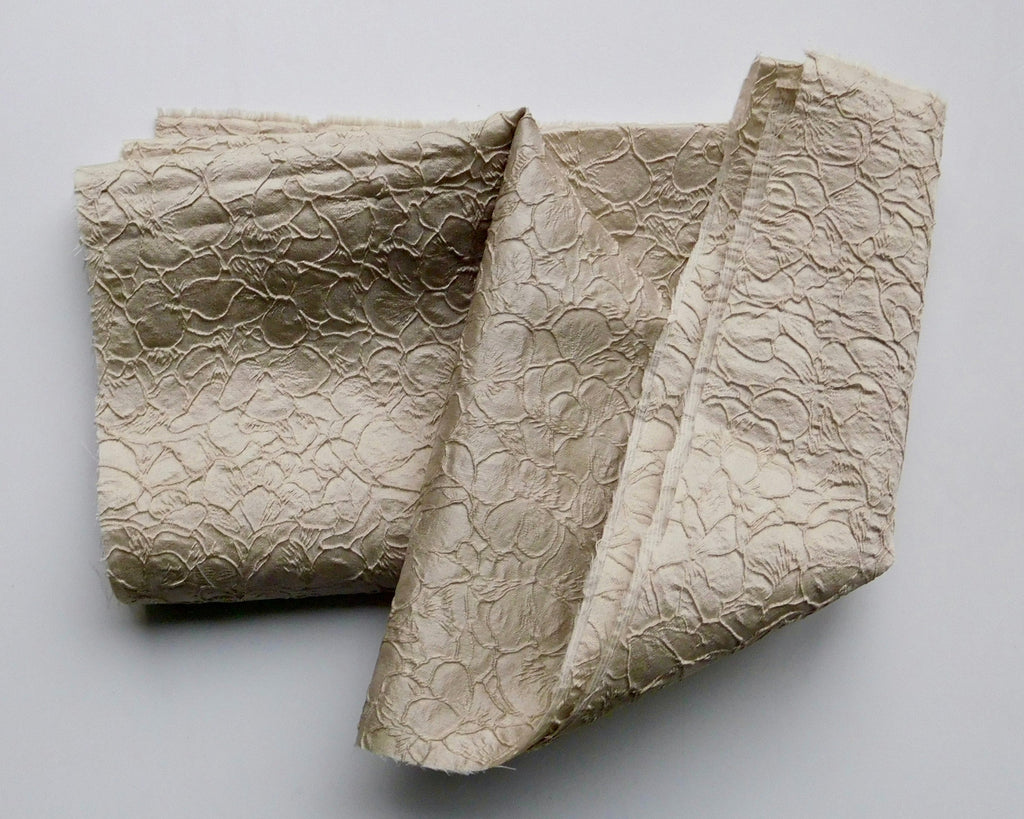 Jacquard, Floral Motif, White/Cream, (140cm x 40cm) Designer Offcuts