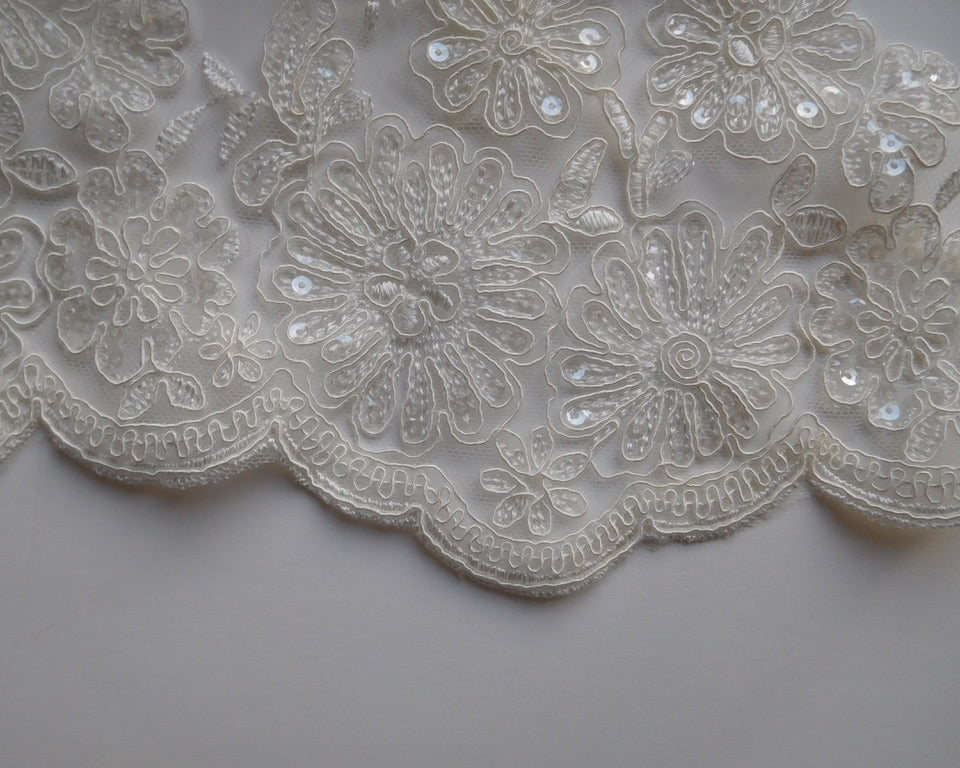 Beaded and Sequined White Appliqué Trim, (+1 Metre trim pieces) Designer Offcuts