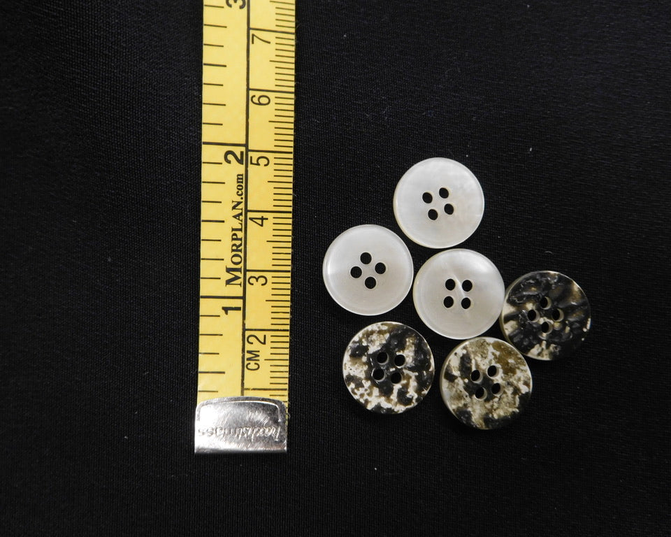 Circular Buttons, White/Brown, Bag of 6