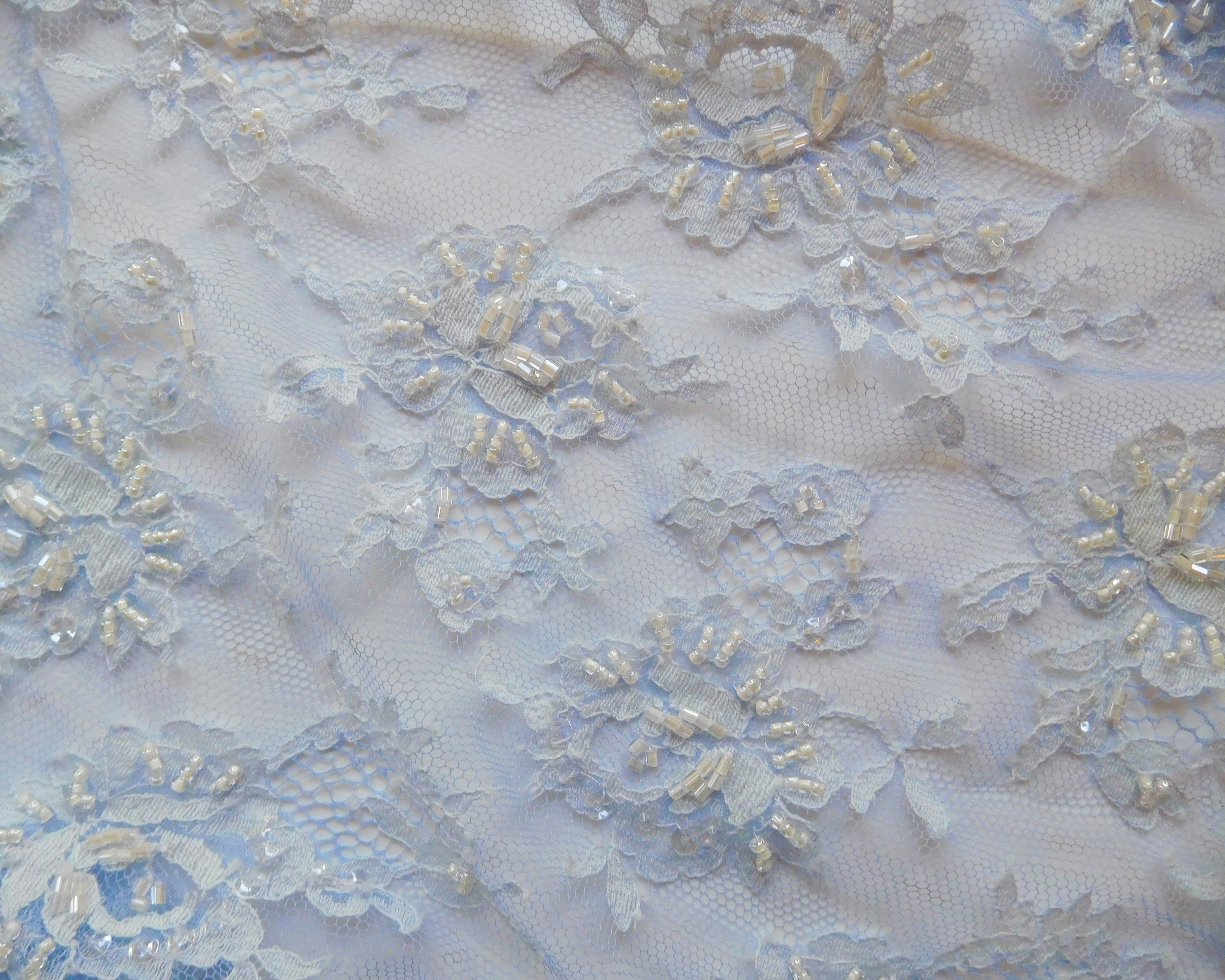 Hand-dyed Beaded Lace, Blue, (140cmx50cm) Designer Offcuts