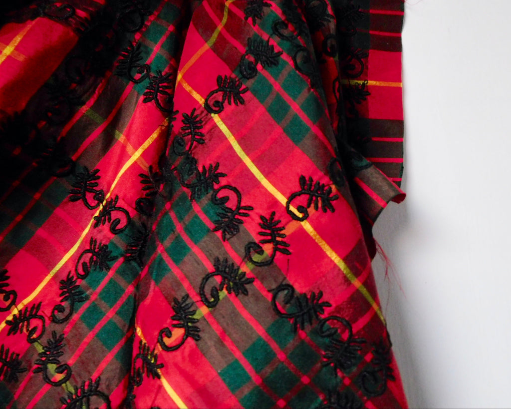Embroidered Tartan, (150cm x 80cm) Designer Offcuts