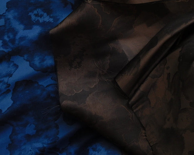 Double Faced Floral Organza, Brown/Navy Blue, Bundle of 3