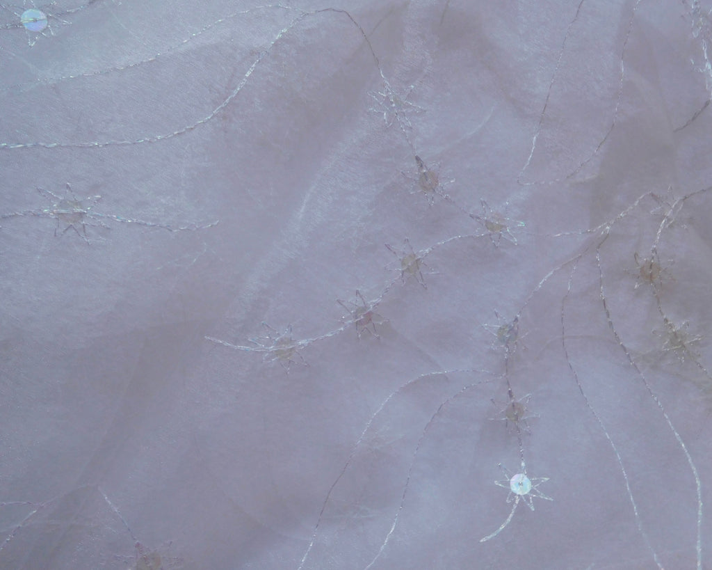 Embroidered Organza, Stars, White with Sequinned Thread (75cmx60cm)