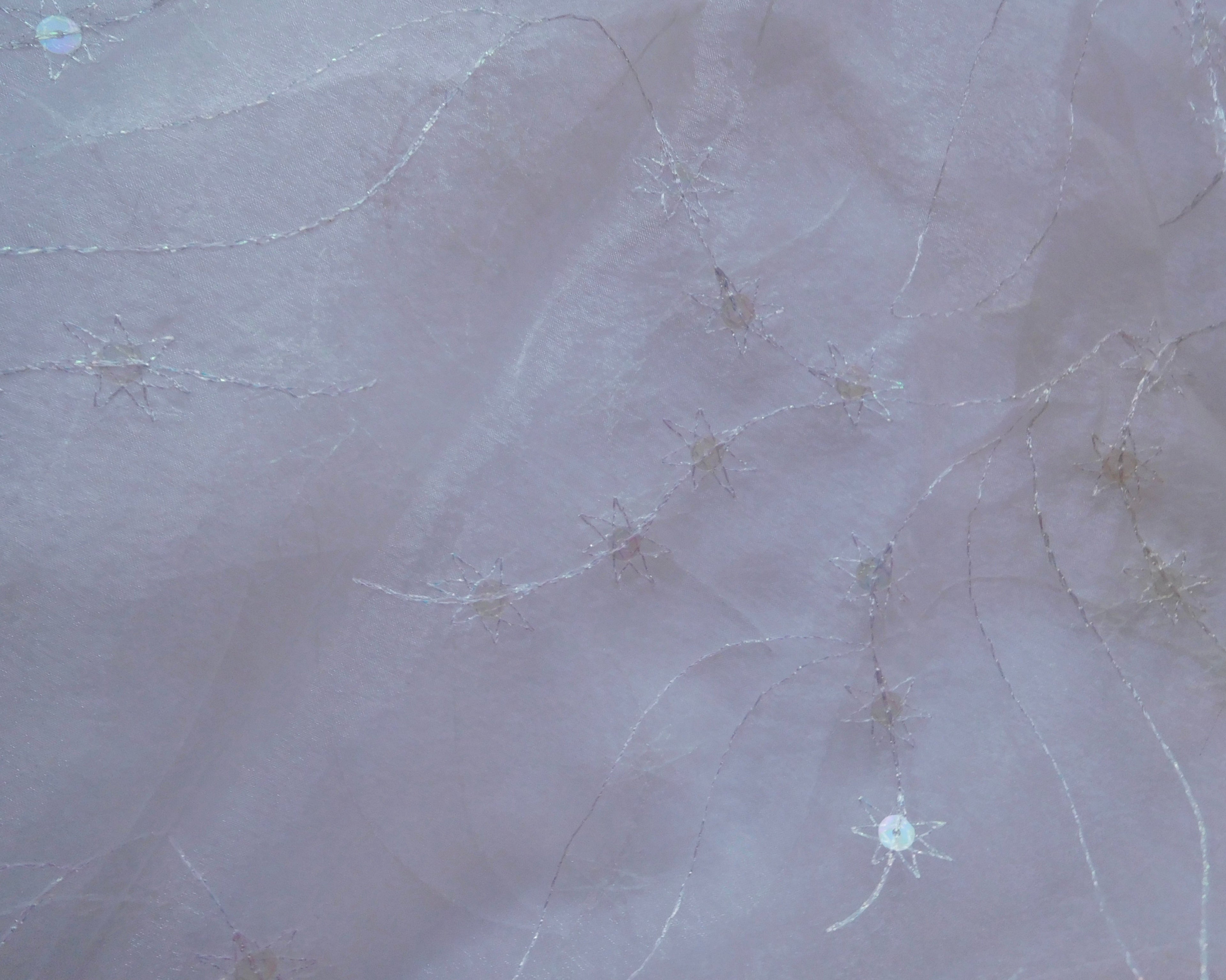 Embroidered Organza, Stars, White with Sequinned Thread (75cmx60cm)