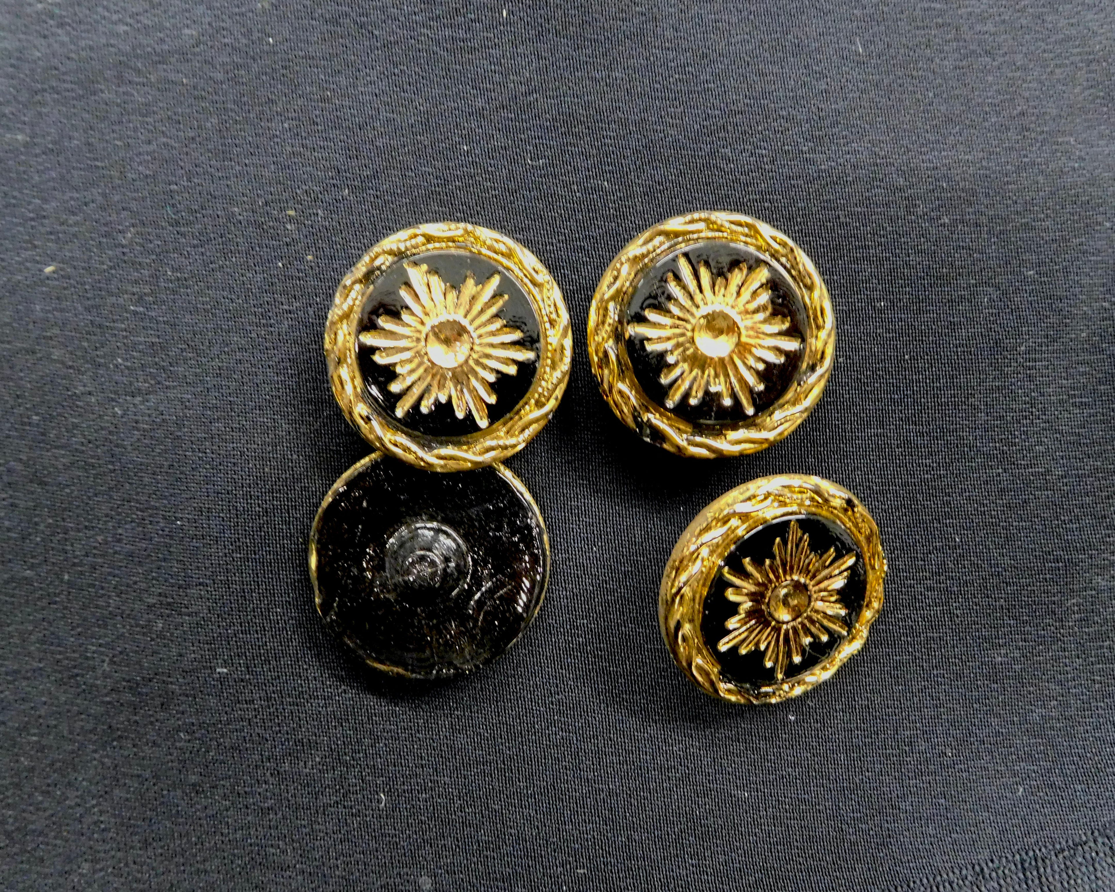 Circular Patterned Button,Gold/Black, Bag of 4