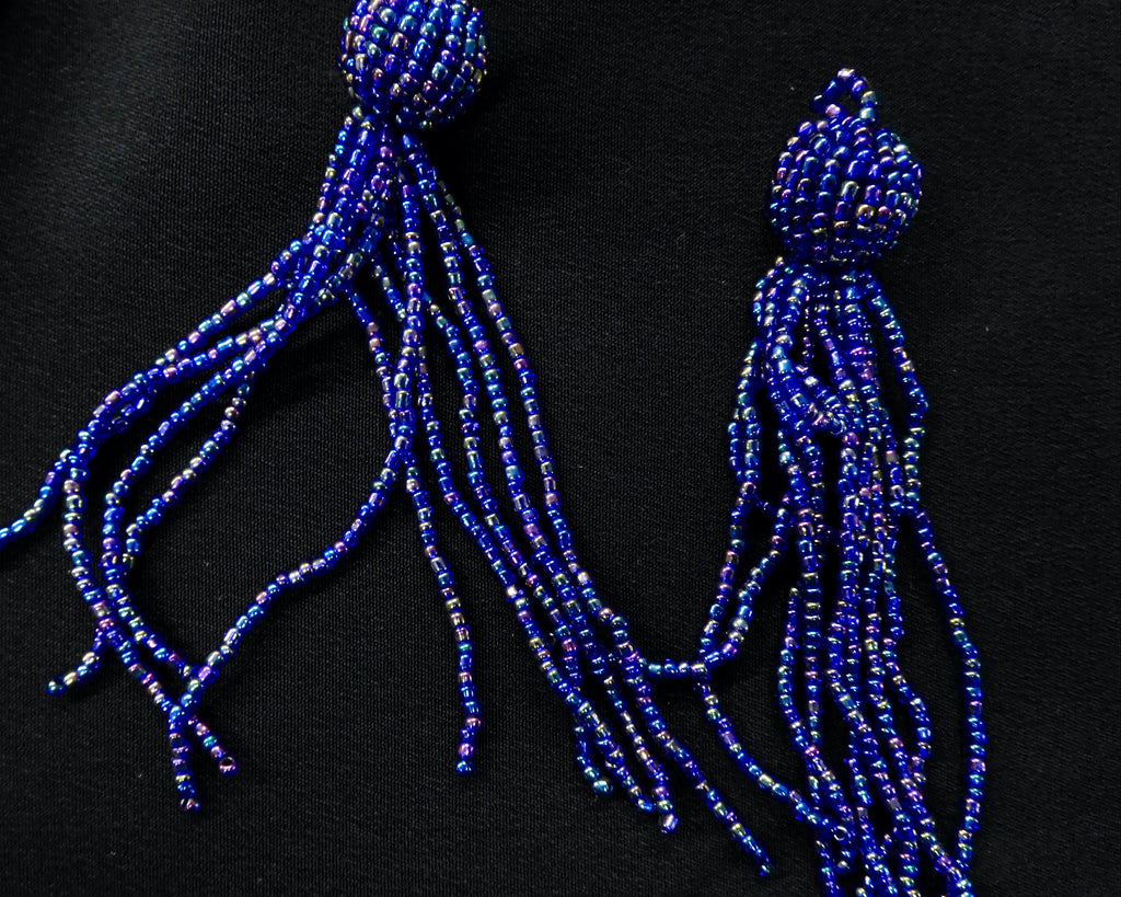Beaded Tassels, Blue/Black, Bag of 2