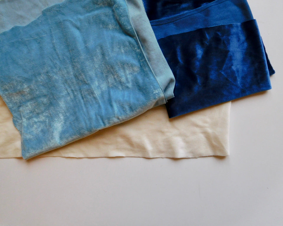 Stretch Velvet, Blues/White, Bundle of 4 Designer Offcuts