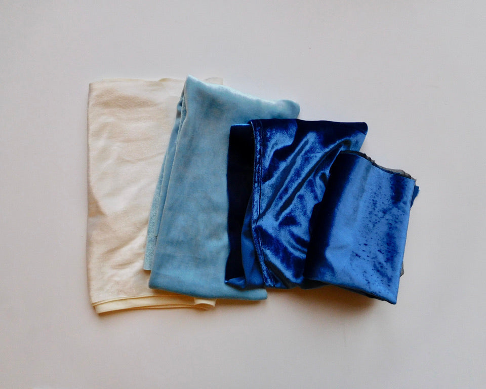 Stretch Velvet, Blues/White, Bundle of 4 Designer Offcuts