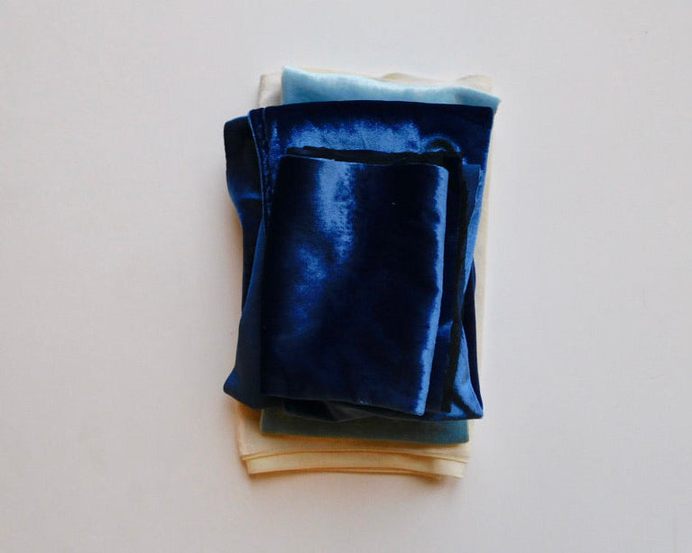 Stretch Velvet, Blues/White, Bundle of 4 Designer Offcuts