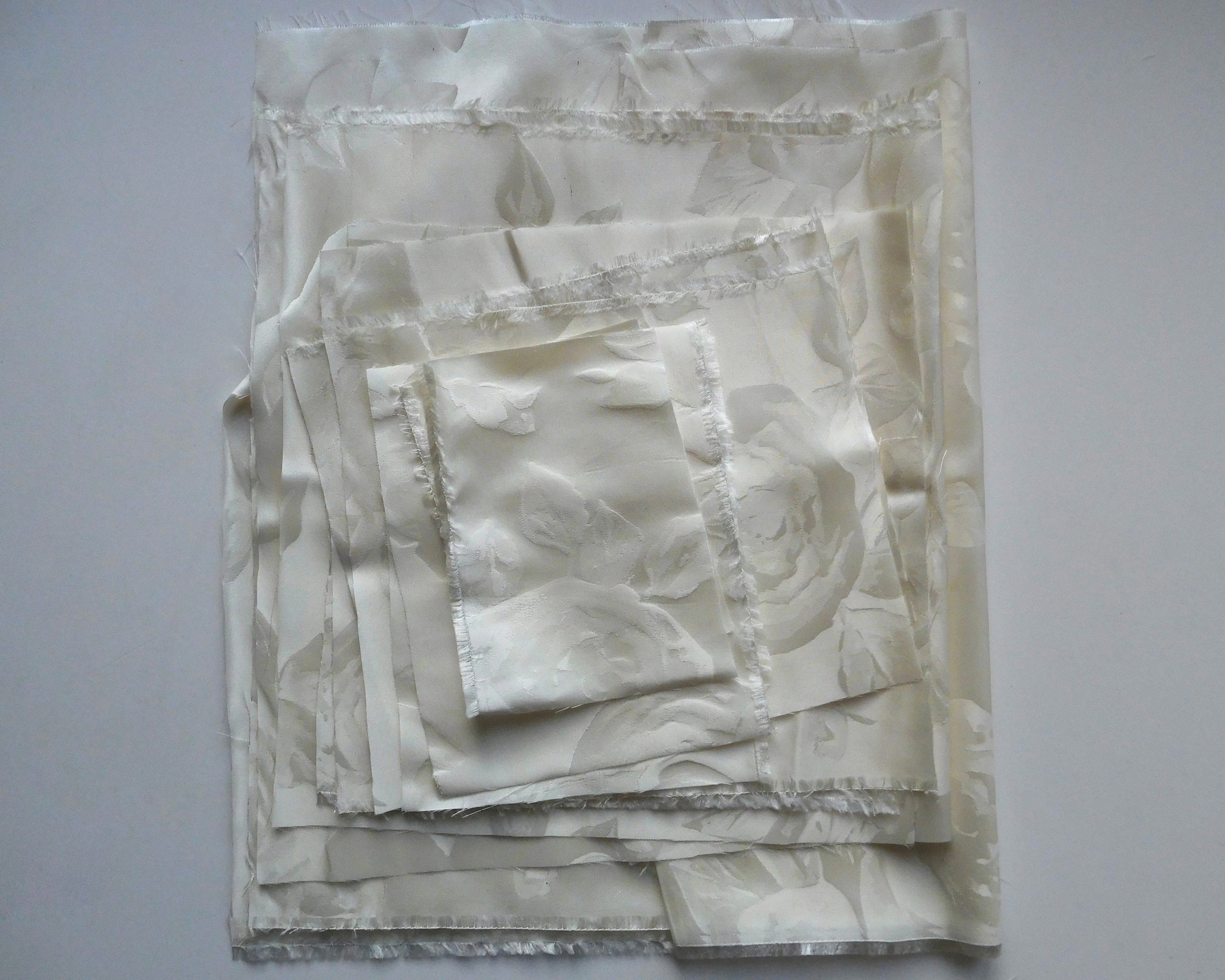 Silk Floral Jacquard, White, Bundle of 12 Designer Offcuts