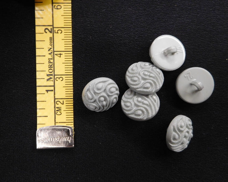 Raised Vintage Buttons, White, Bag of 6