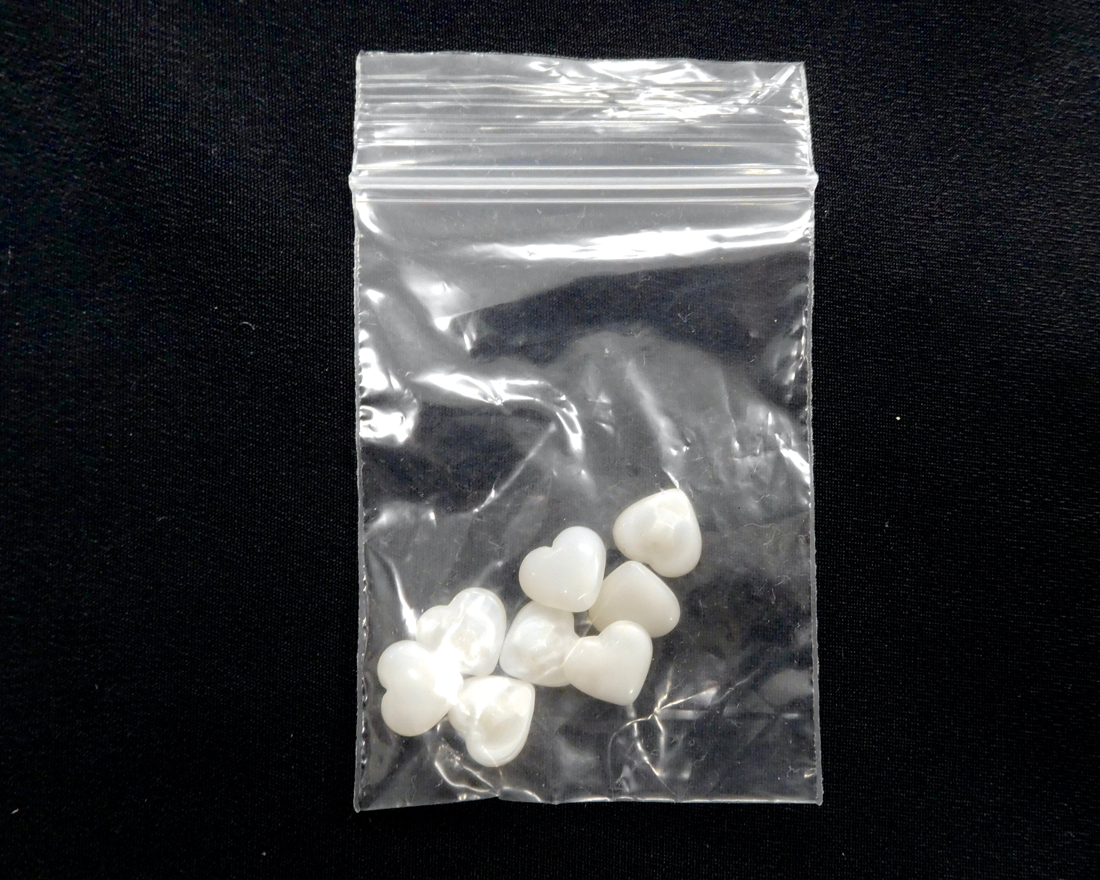 Heart-Shaped Glass Buttons, Pearlescent White, Bag of 10