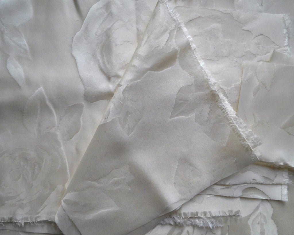 Silk Floral Jacquard, White, Bundle of 12 Designer Offcuts