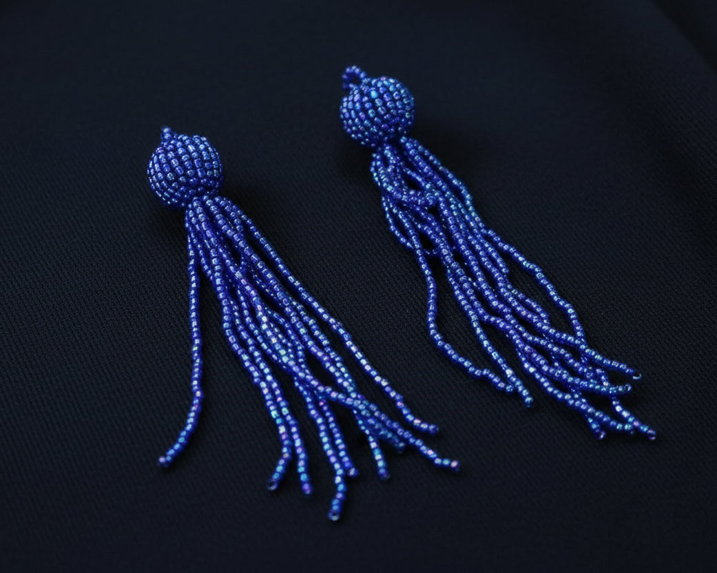 Beaded Tassels, Blue/Black, Bag of 2