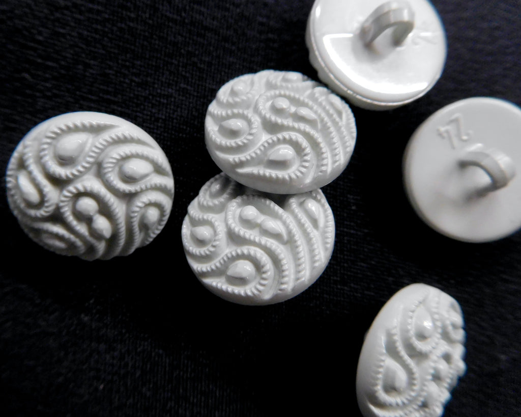 Raised Vintage Buttons, White, Bag of 6