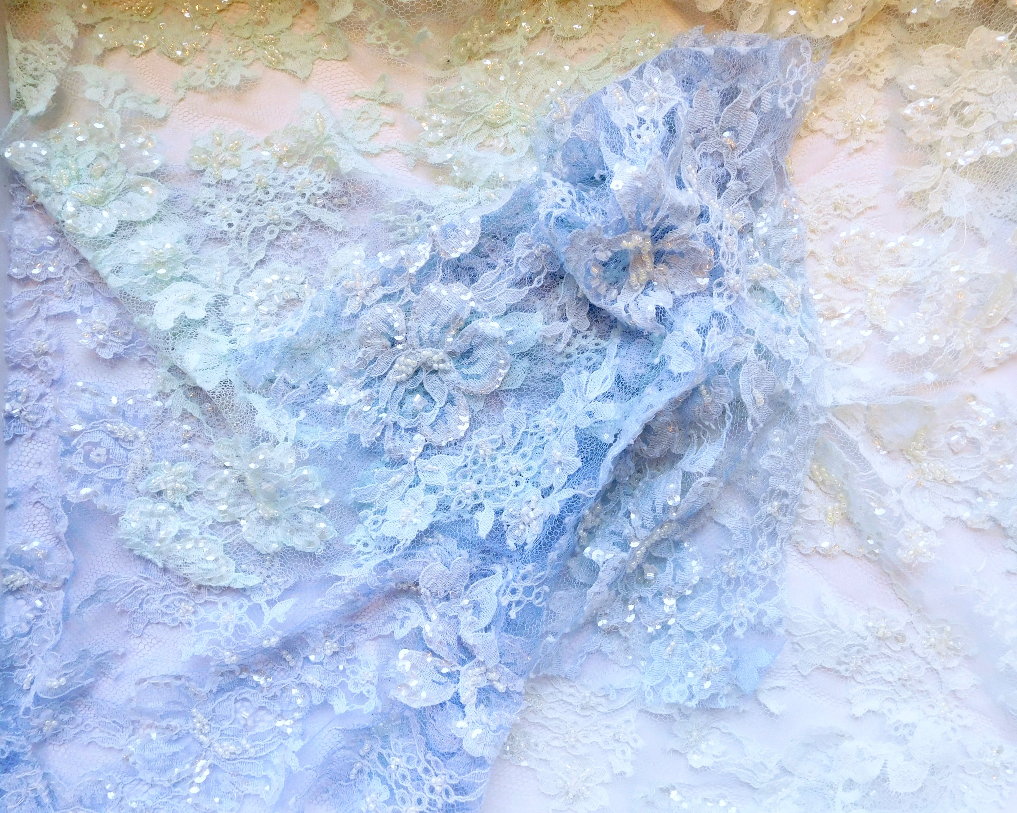 Hand-Dyed Beaded Lace Fabric, Assorted Hues, 5 Fat Quarters