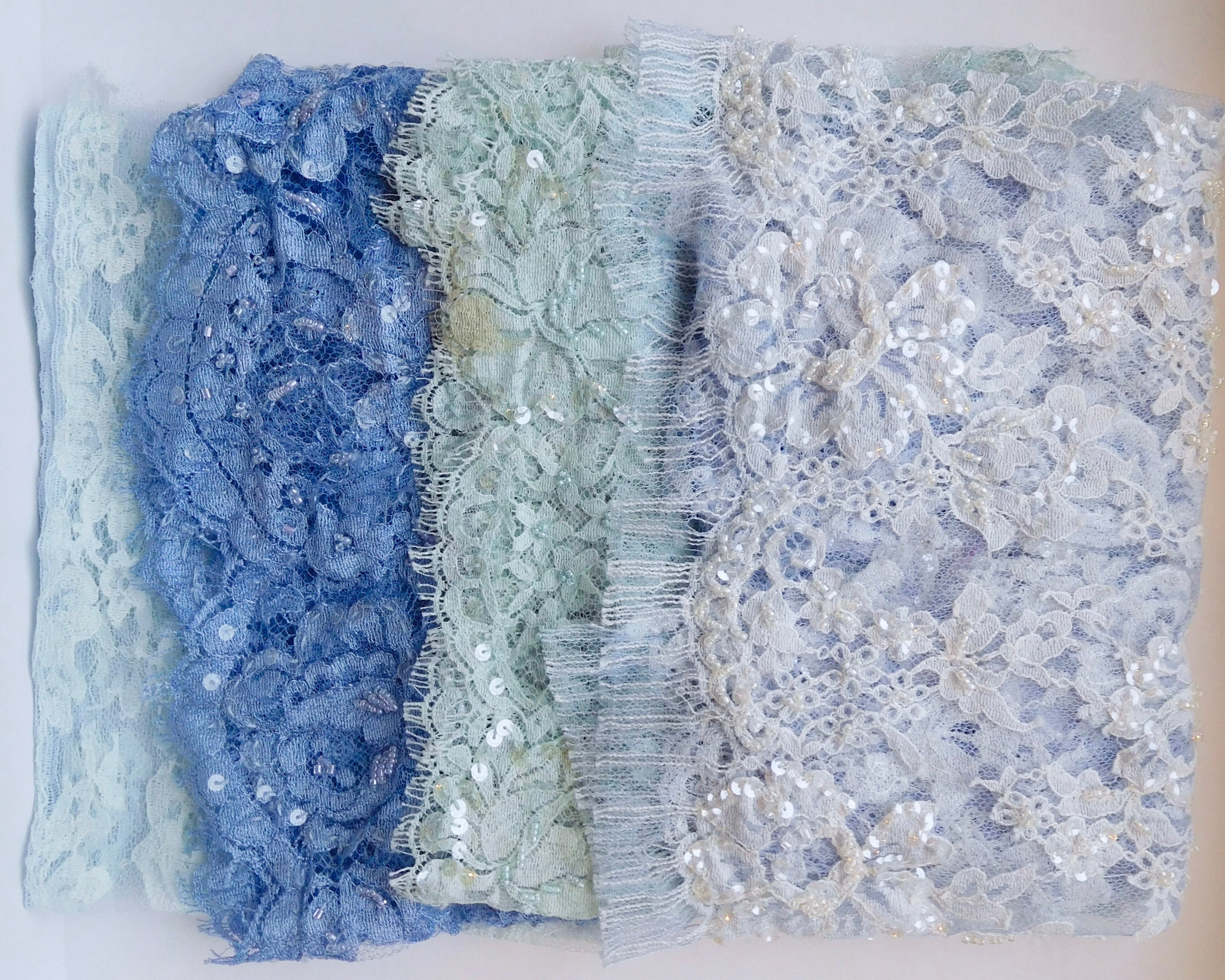 Lace with Beading, Salvage, and Trim Fabric Remnants, Bundle of 4