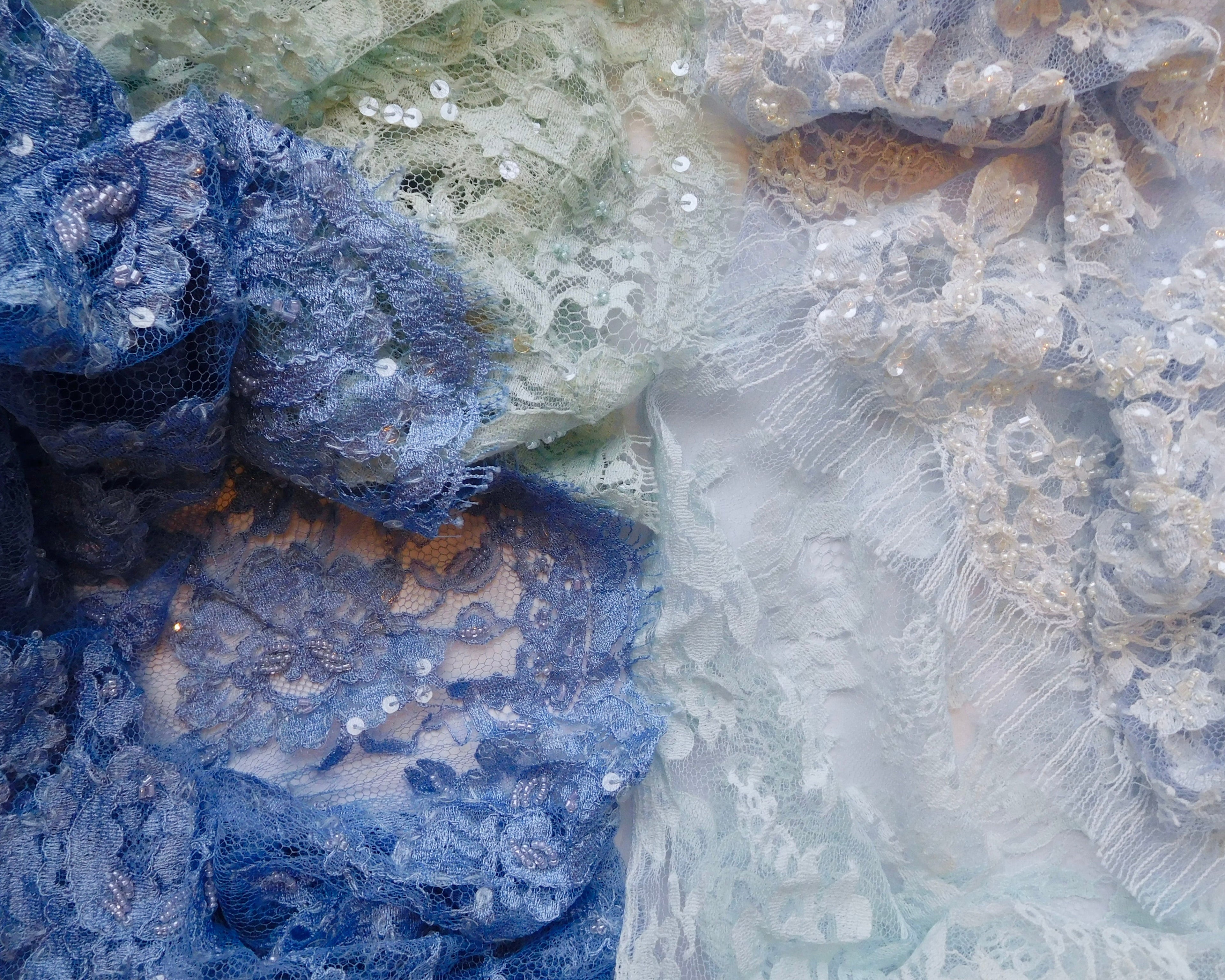 Lace with Beading, Salvage, and Trim Fabric Remnants, Bundle of 4