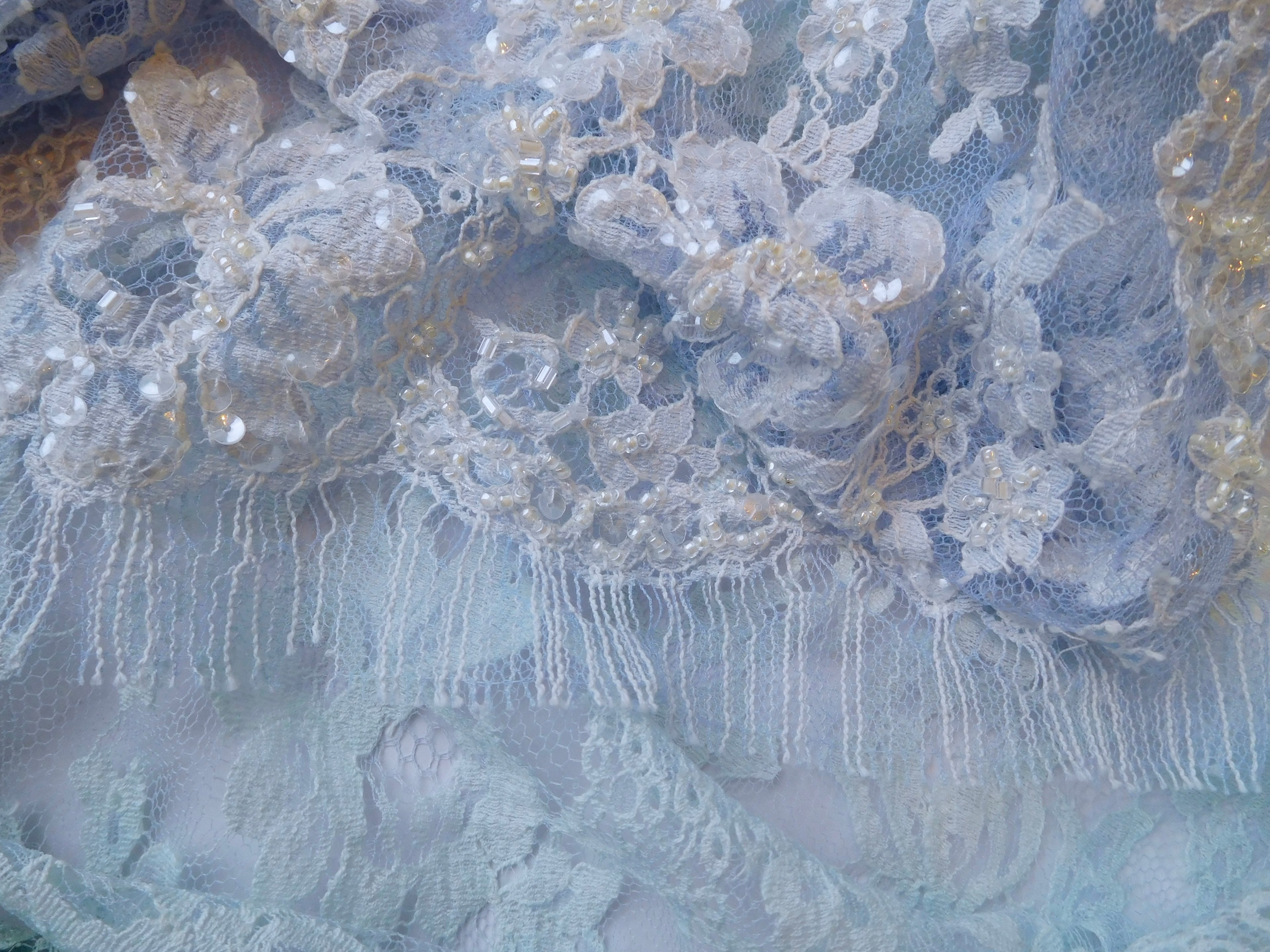 Lace with Beading, Salvage, and Trim Fabric Remnants, Bundle of 4