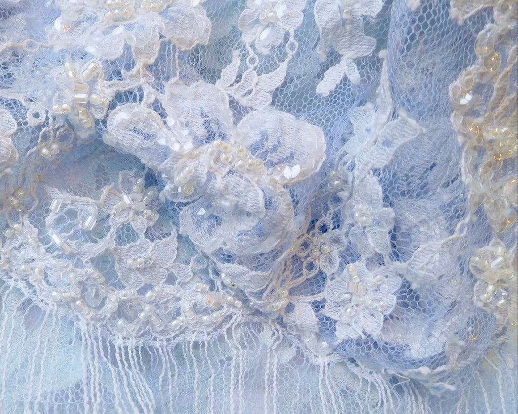 Beaded Lace, French Knot, Chiffon, Blue Hues, 5 Fat Quarters