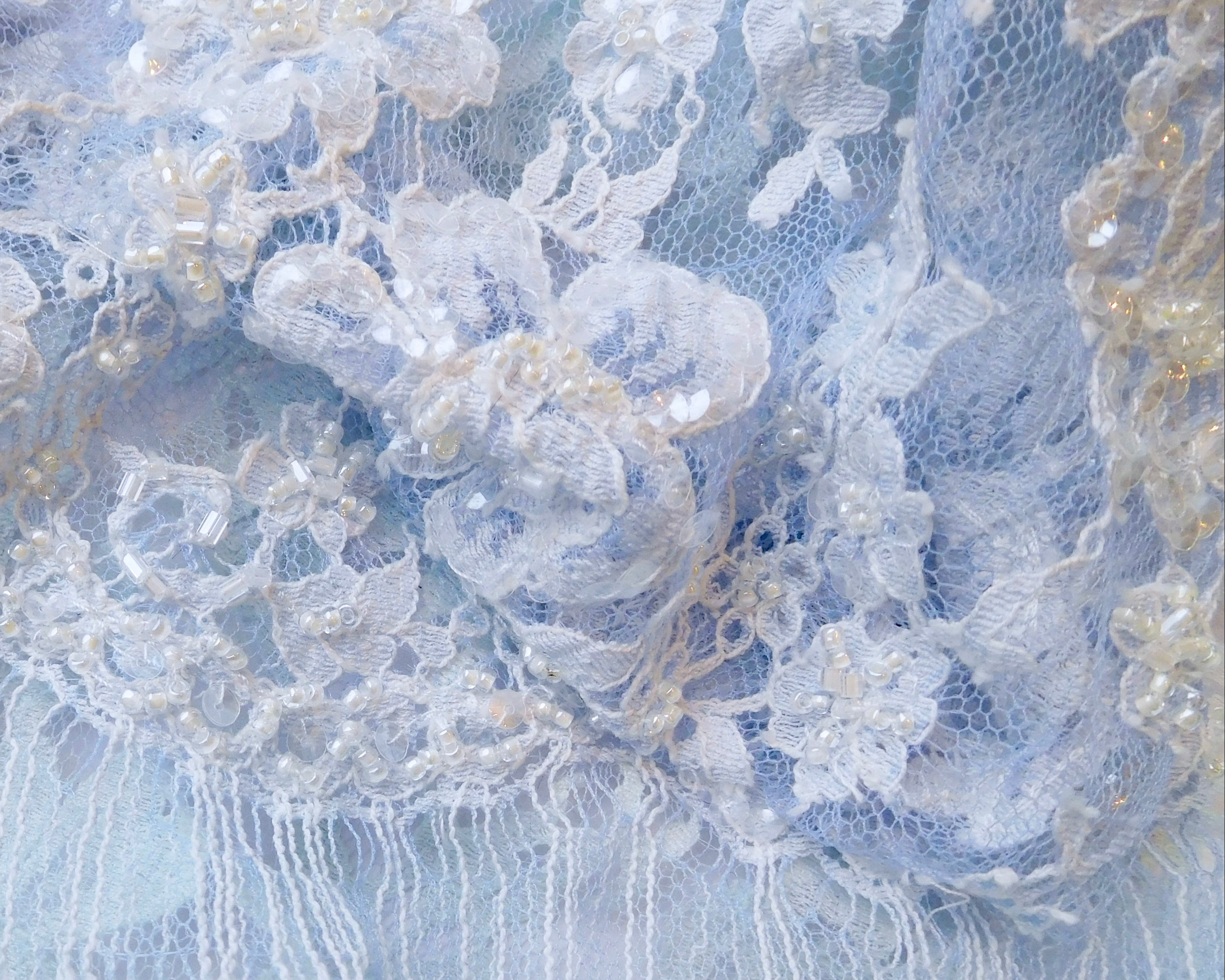 Beaded Lace, French Knot, Chiffon, Blue Hues, 5 Fat Quarters