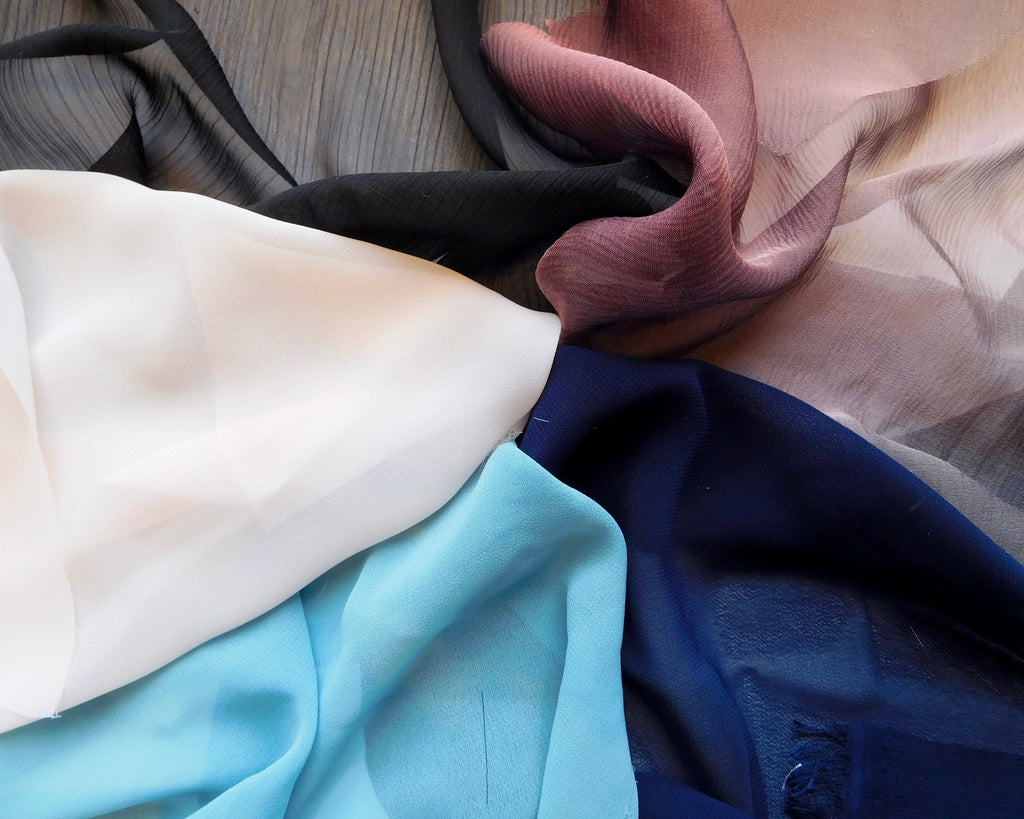 Silk and Polyester Chiffon Fabric, Assorted Hues, 5 Fat Quarters