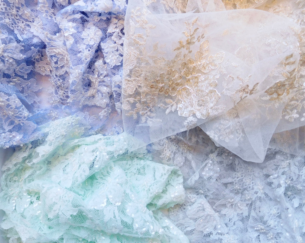 Beaded Lace, Blue and Gold Hues, Bundle of 4