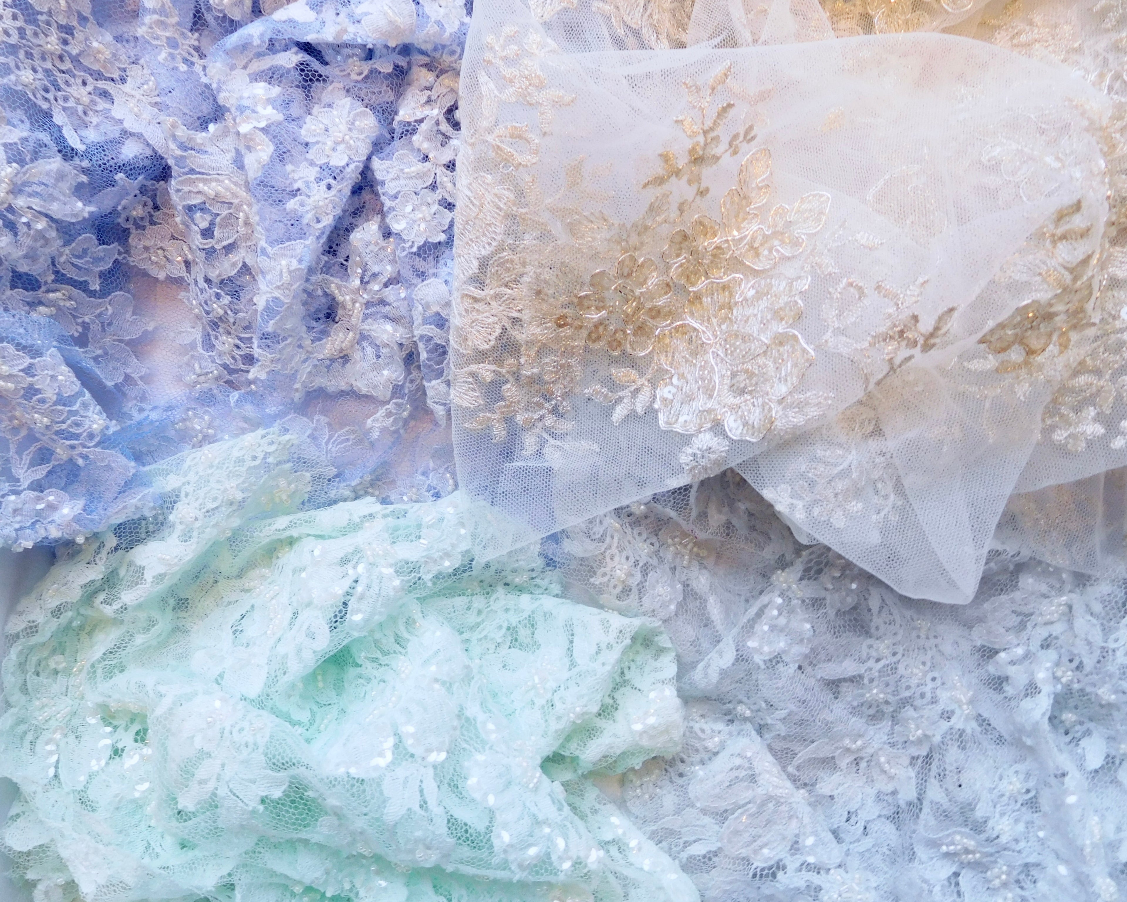 Beaded Lace, Blue and Gold Hues, Bundle of 4