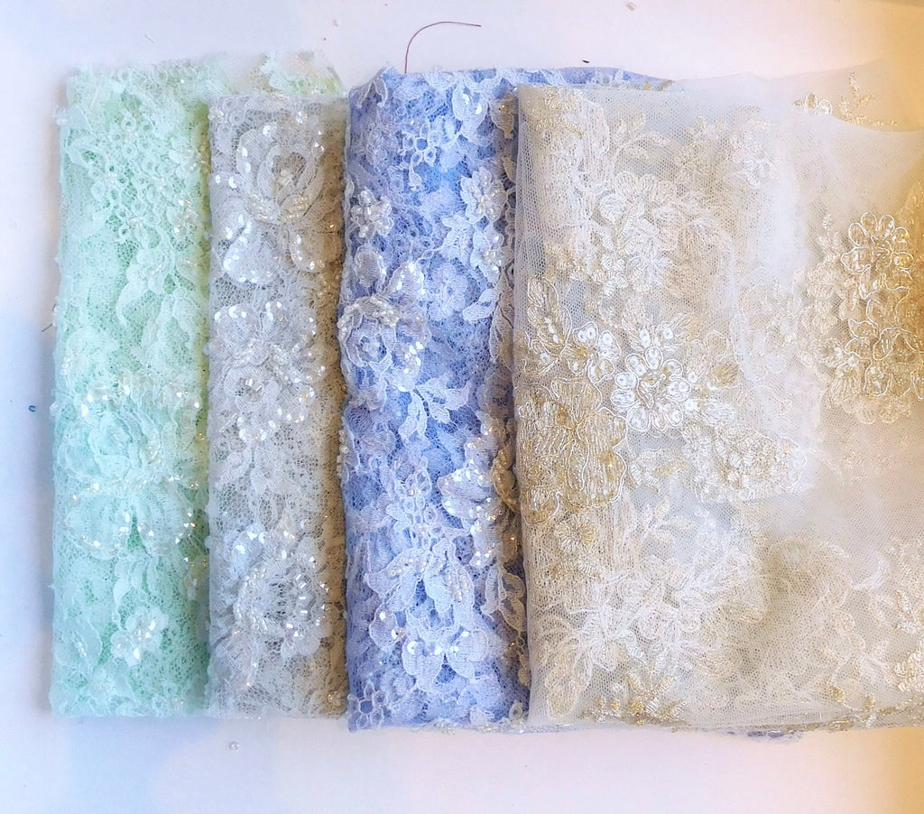 Beaded Lace, Blue and Gold Hues, Bundle of 4