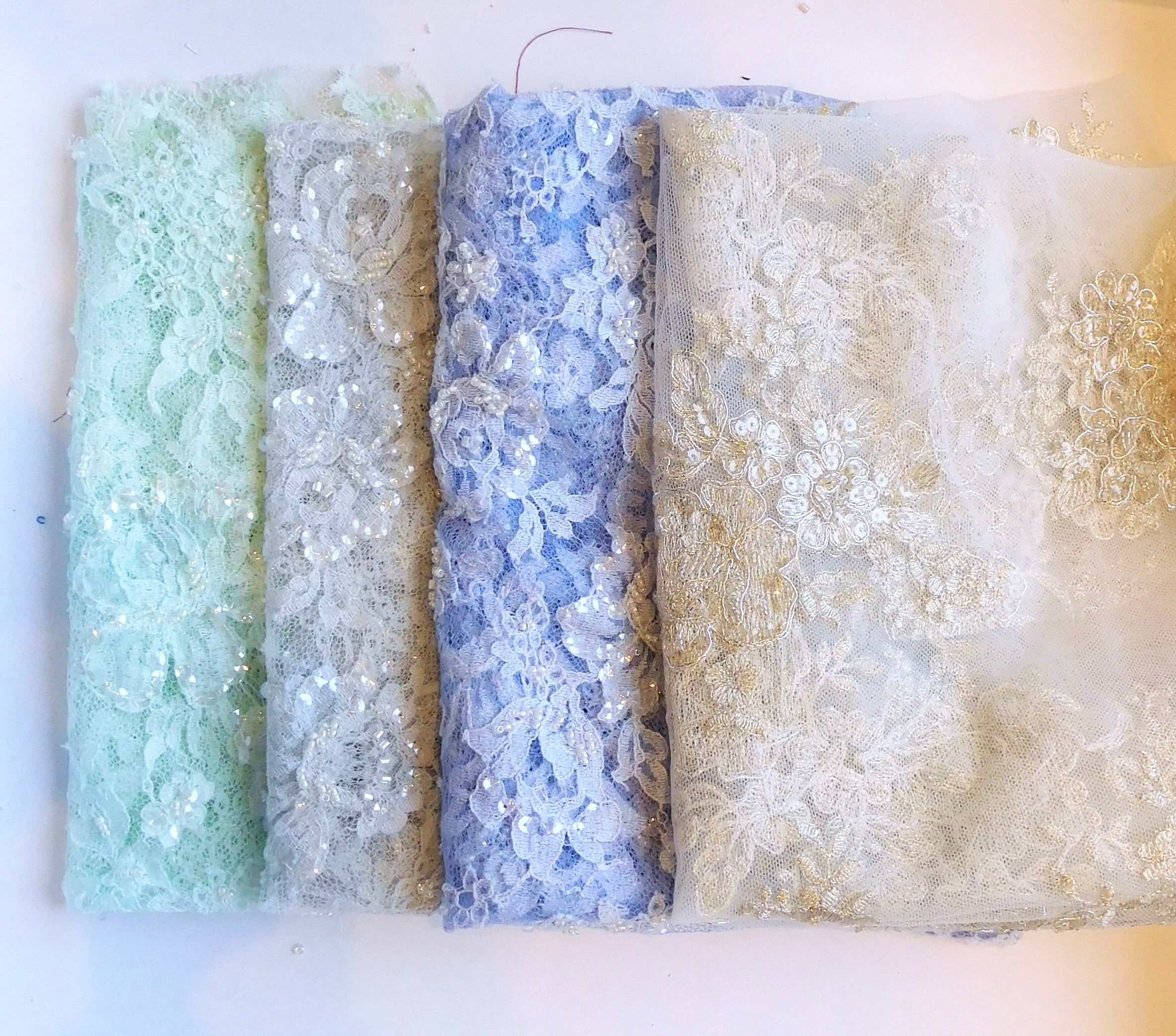 Beaded Lace, Blue and Gold Hues, Bundle of 4
