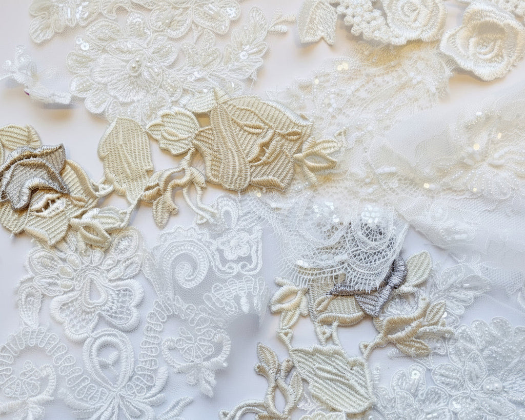 Beaded Lace Appliqué, 8 Pieces, Whites/Golds