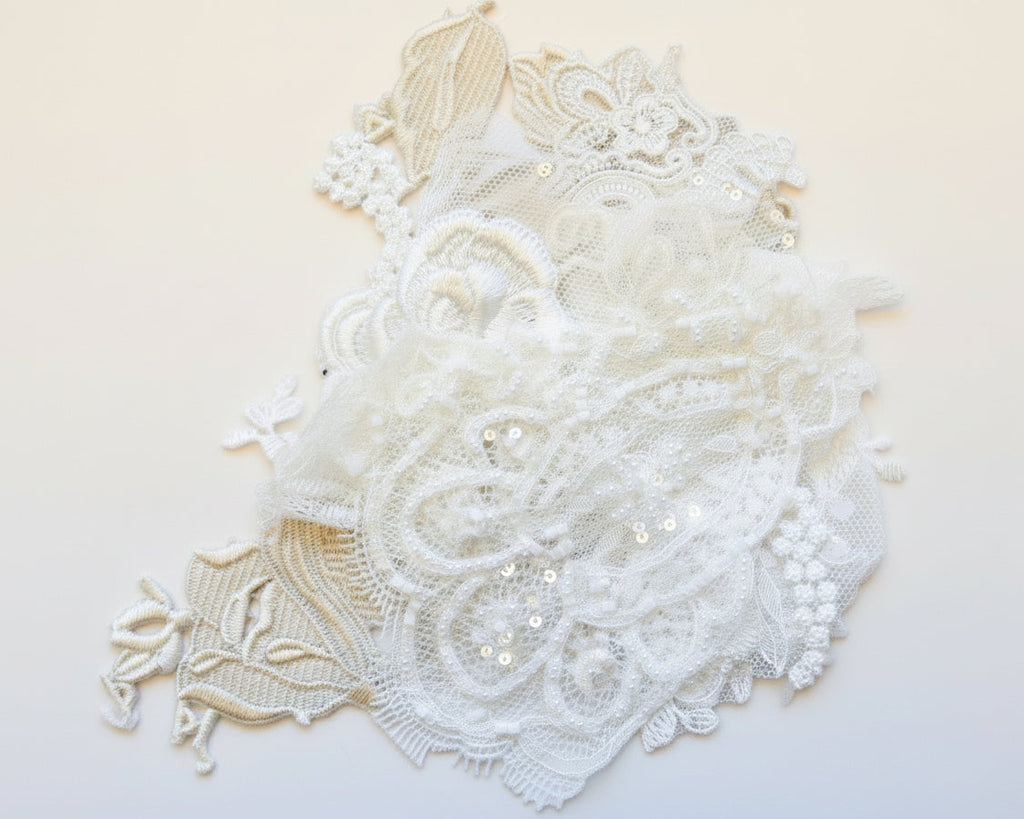 Beaded Lace Appliqué, 8 Pieces, Whites/Golds