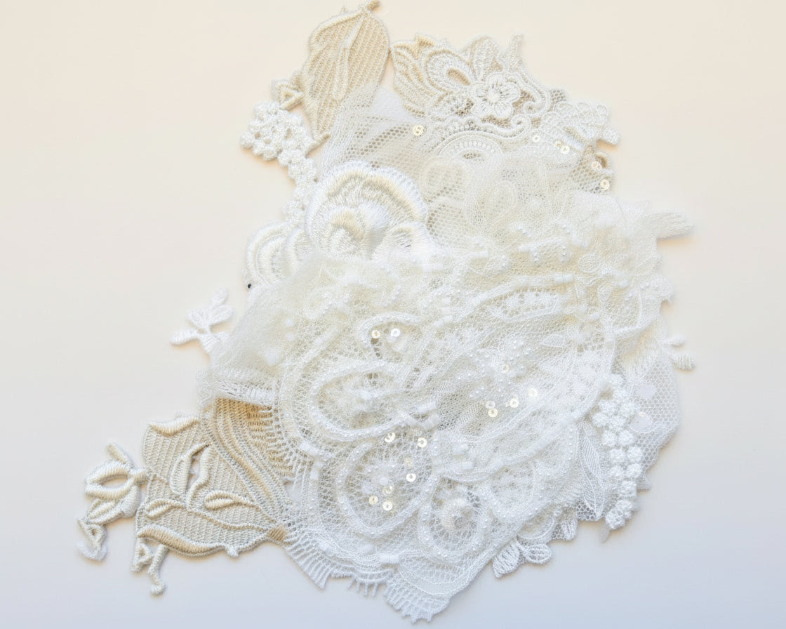 Beaded Lace Appliqué, 8 Pieces, Whites/Golds