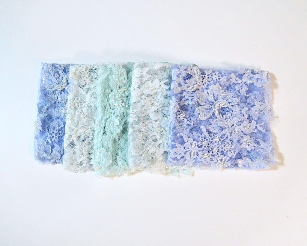 Hand-Dyed Beaded Lace Fabric, Assorted Hues, 5 Fat Quarters