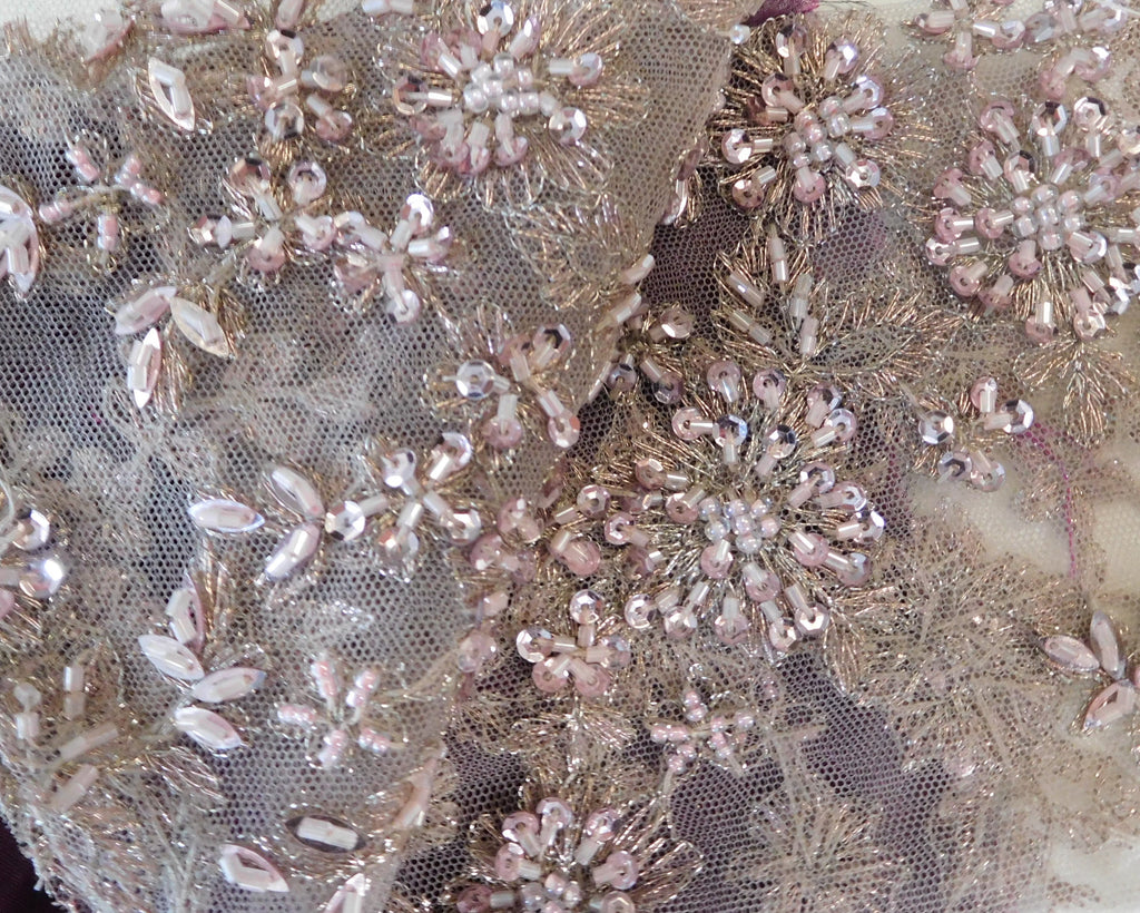 Beaded Lace, Chiffon, Taffeta Fabric, 5 Fat Quarters, Purple Hues