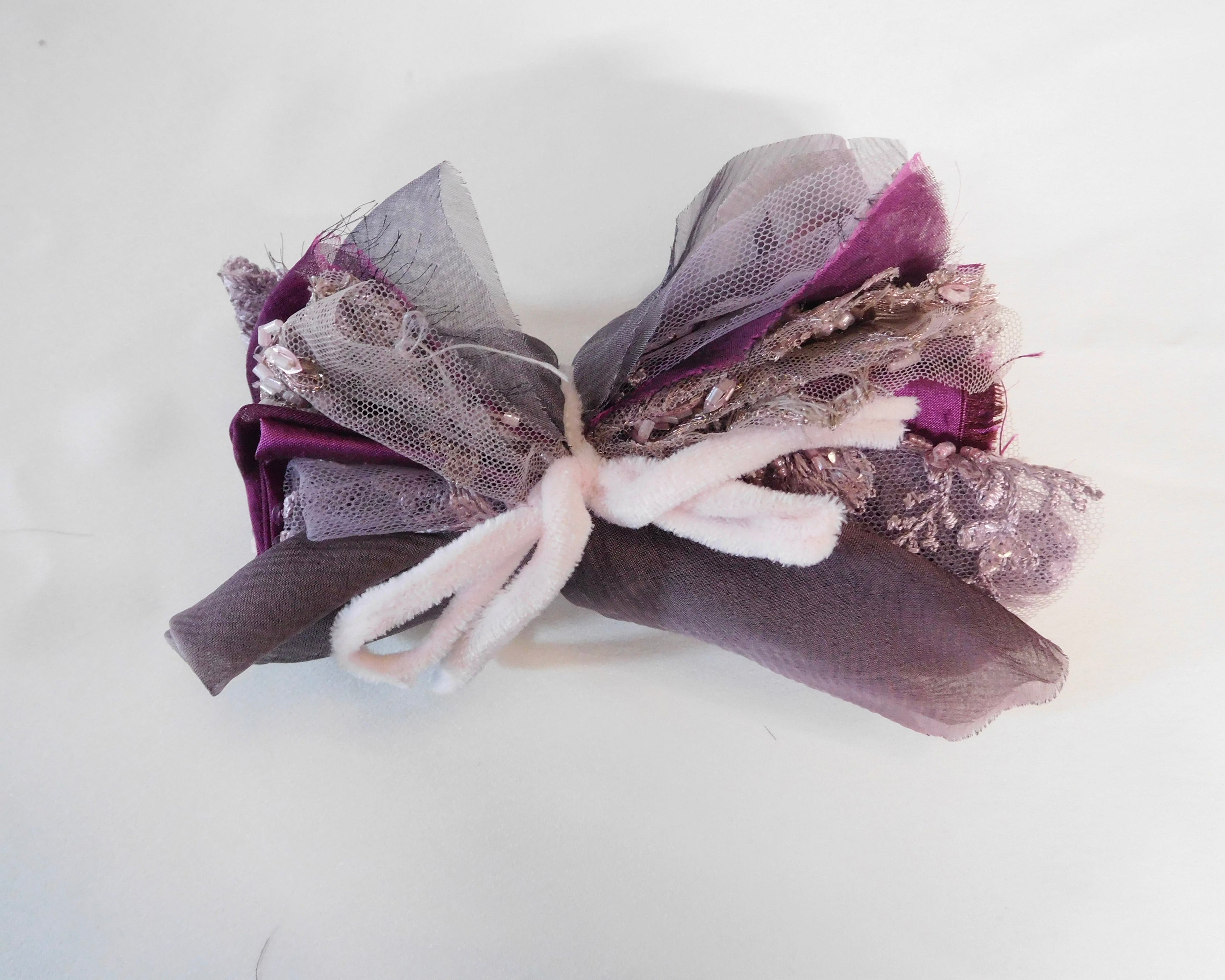 Beaded Lace, Chiffon, Taffeta Fabric, 5 Fat Quarters, Purple Hues