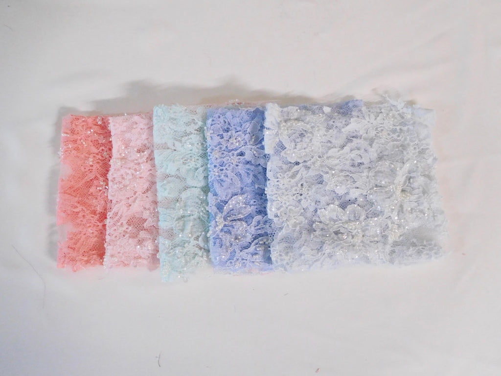 Hand-Dyed Beaded Lace Fabric, Assorted Hues, 5 Fat Quarters