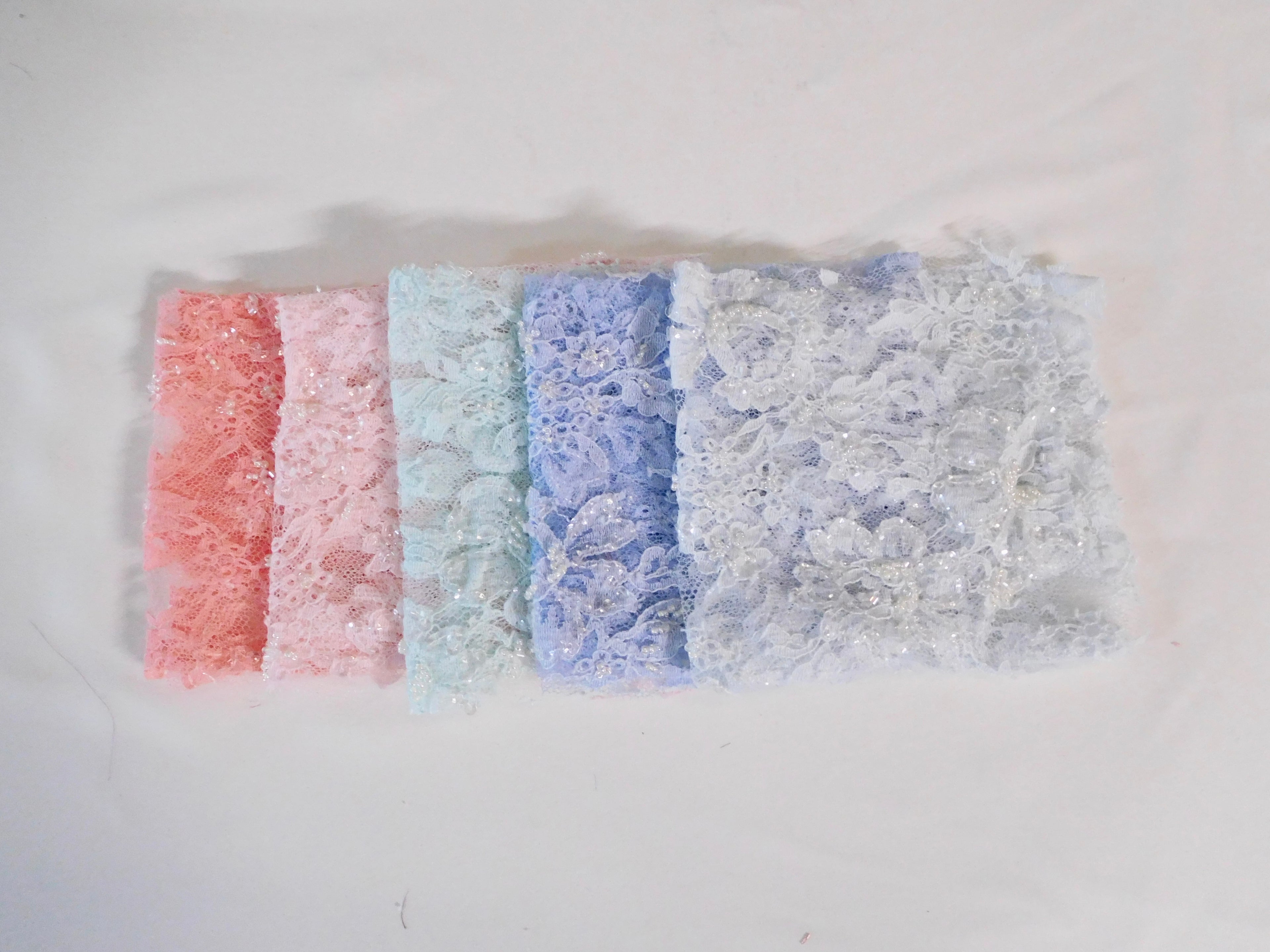 Hand-Dyed Beaded Lace Fabric, Assorted Hues, 5 Fat Quarters
