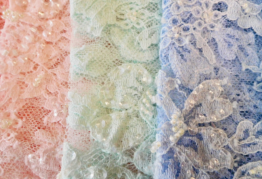 Hand-Dyed Beaded Lace Fabric, Assorted Hues, 5 Fat Quarters