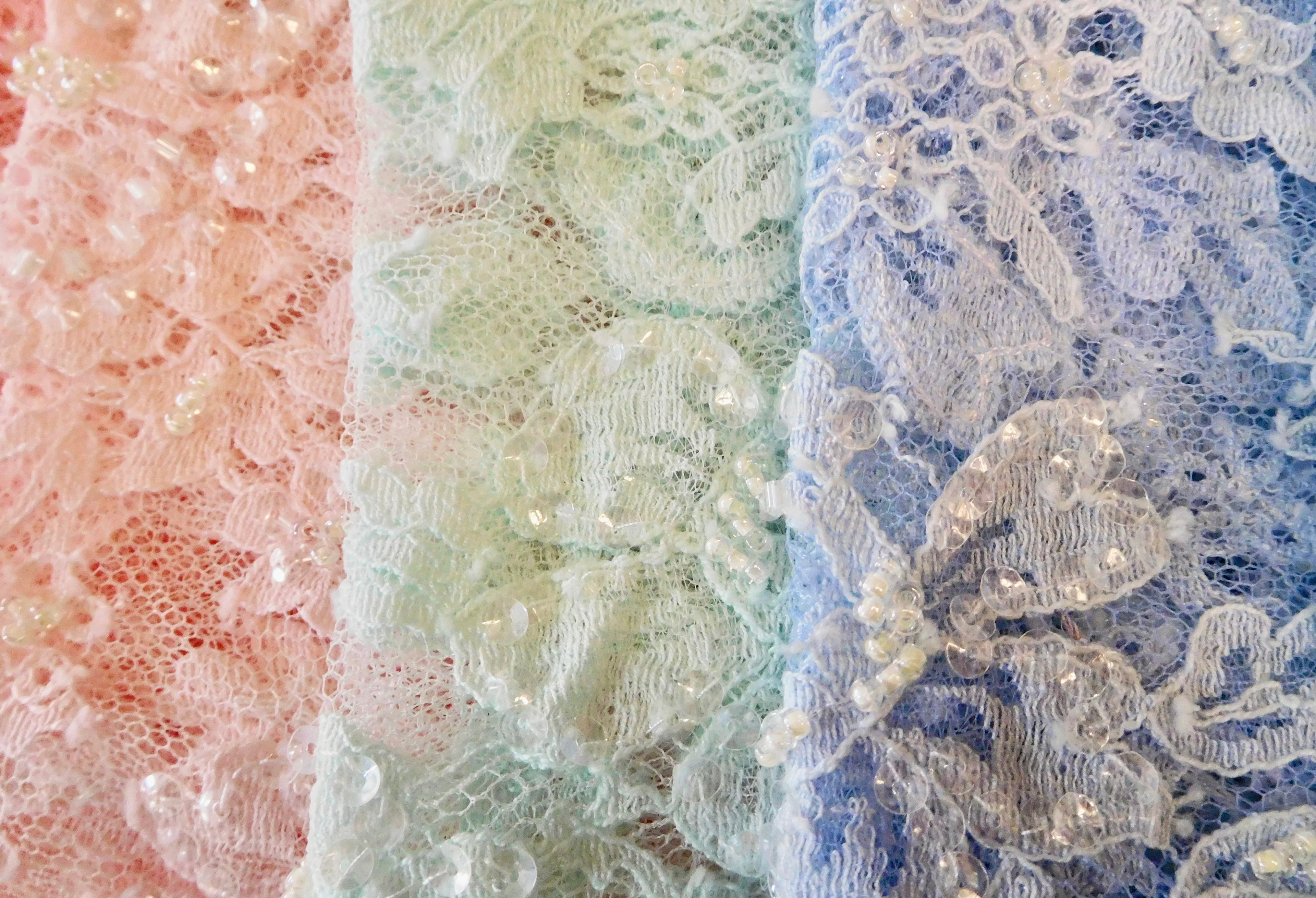 Hand-Dyed Beaded Lace Fabric, Assorted Hues, 5 Fat Quarters