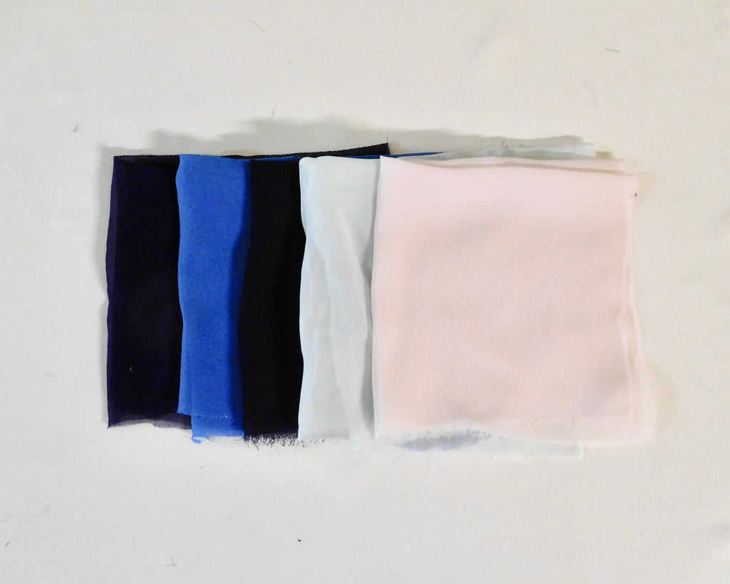 Silk and Polyester Chiffon Fabric, Assorted Hues, 5 Fat Quarters