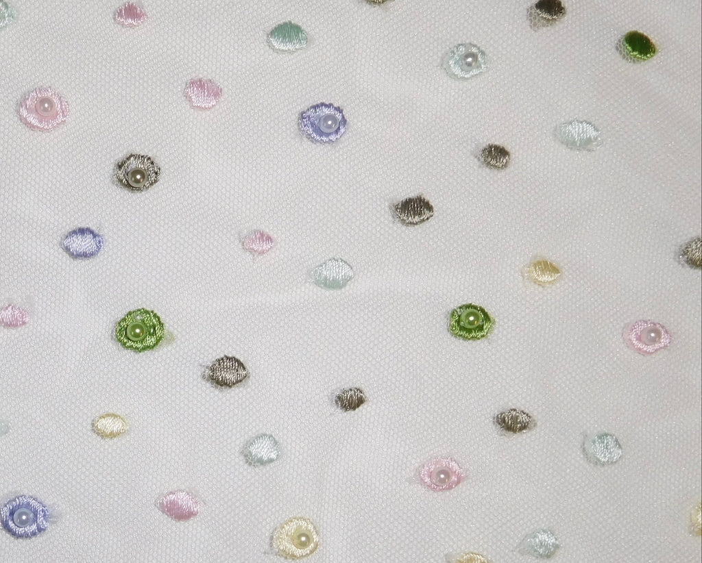 Embroidered Pearl Tulle, Multi-Colored, (140cmx28cm)