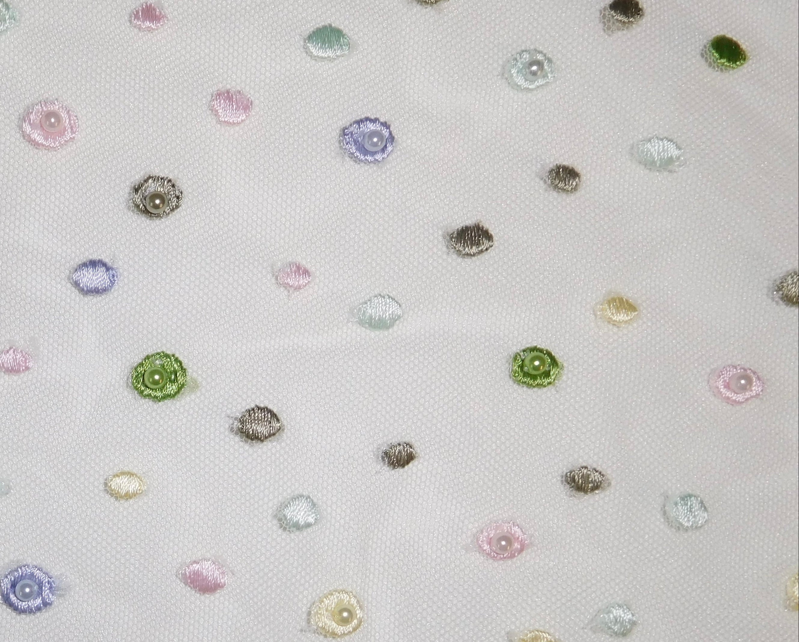 Embroidered Pearl Tulle, Multi-Colored, (140cmx28cm)