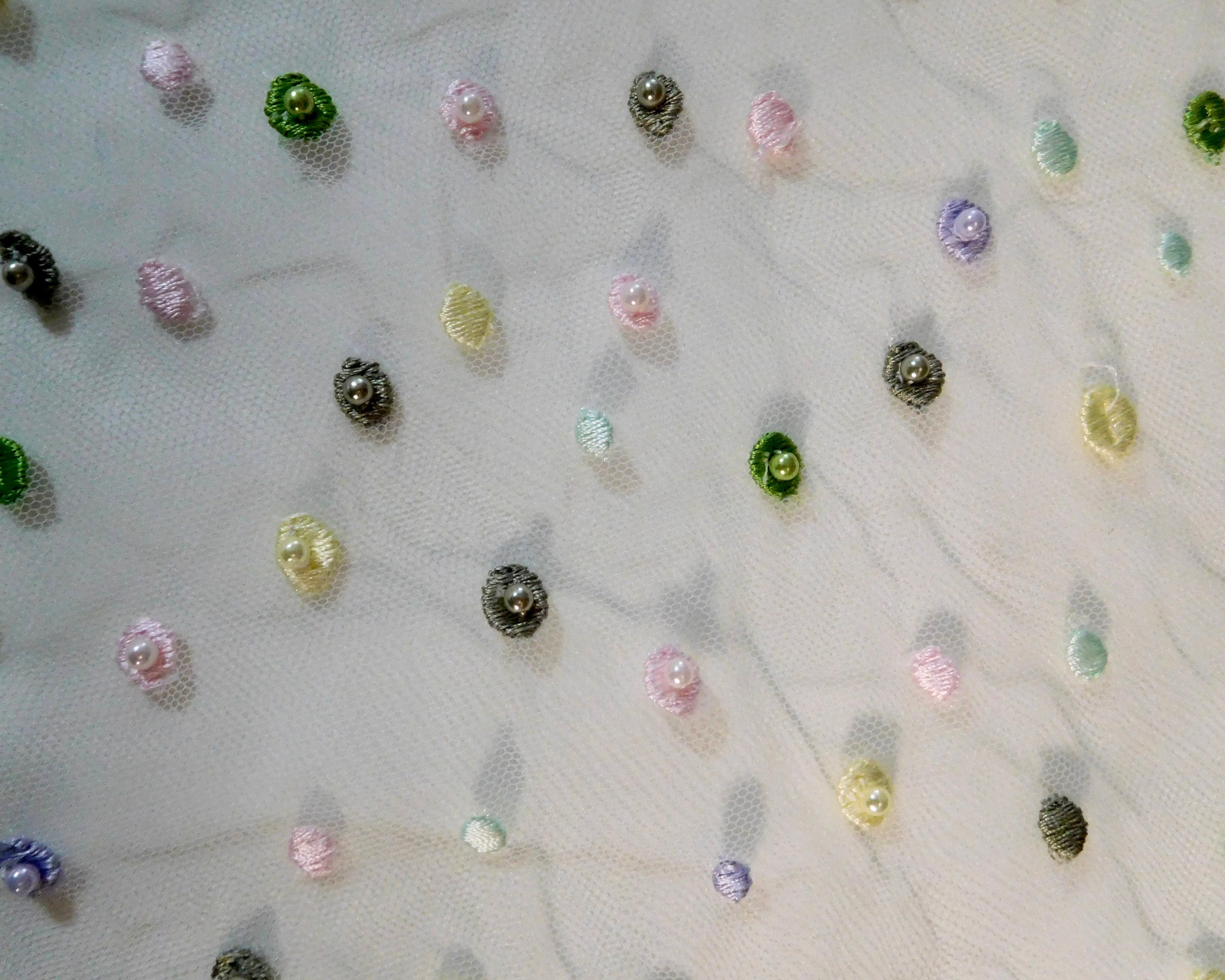Embroidered Pearl Tulle, Multi-Colored, (140cmx28cm)