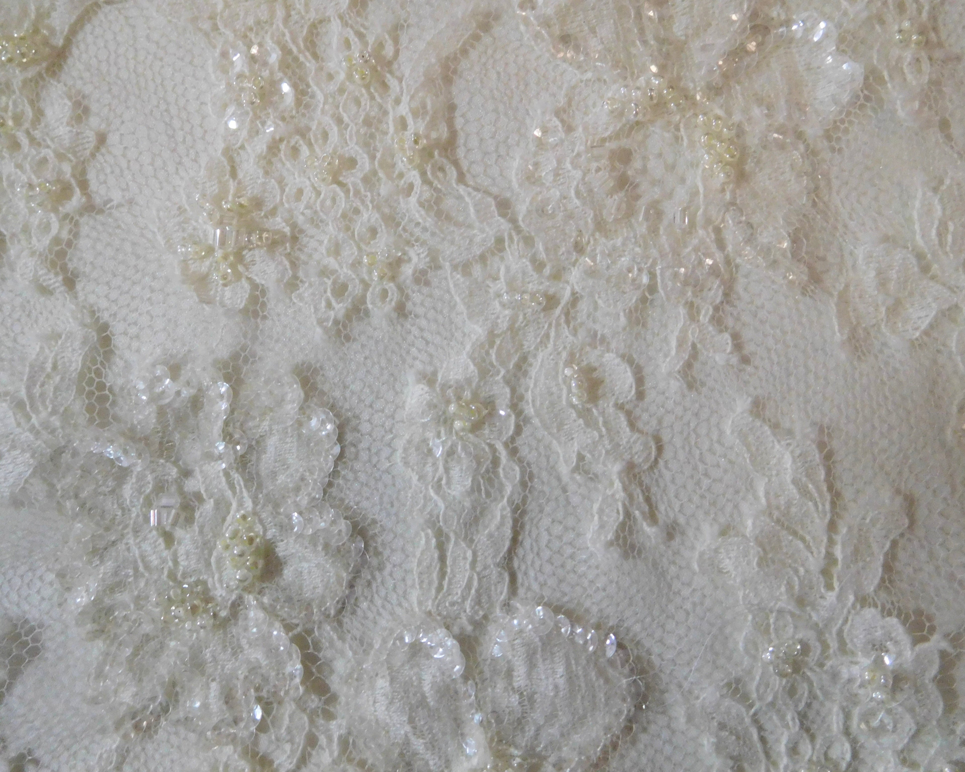 Beaded Silk Lace, White, (112cmx25cm)