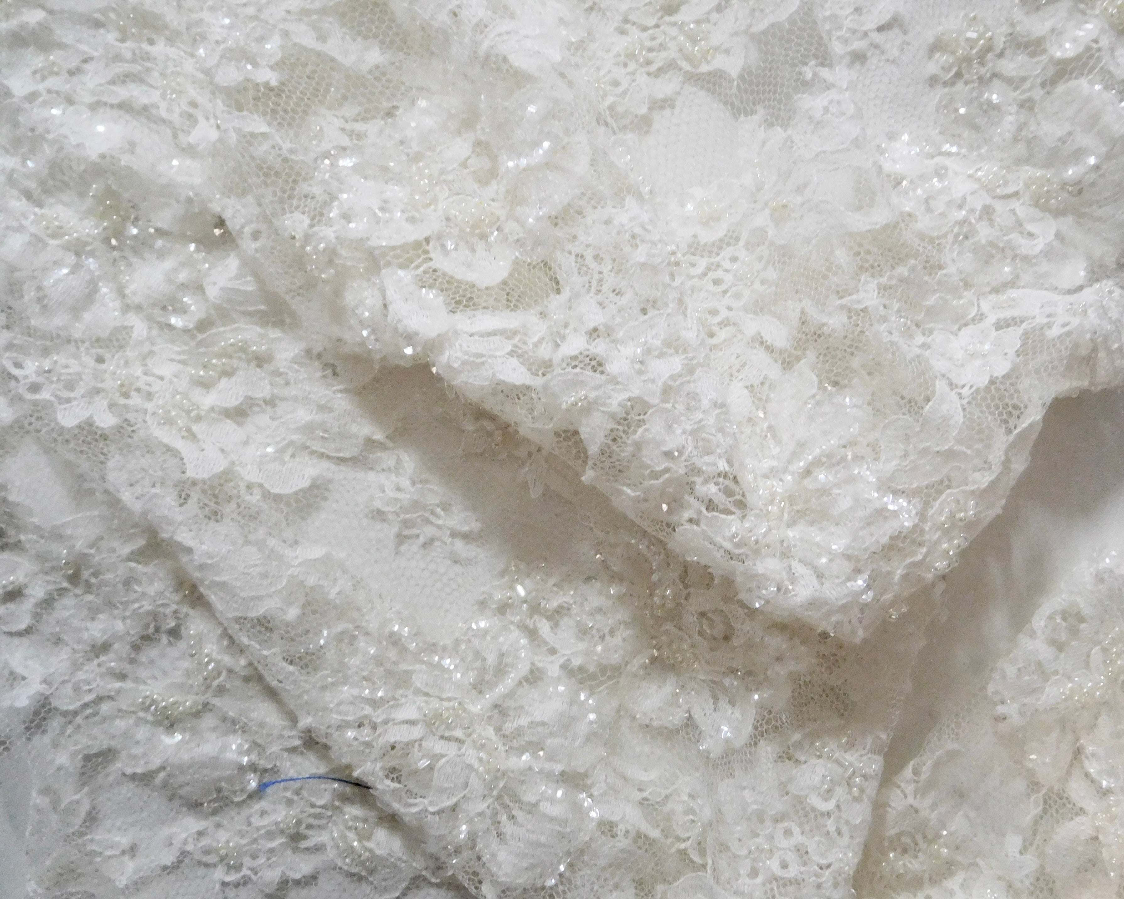 Beaded Silk Lace, White, (112cmx25cm)